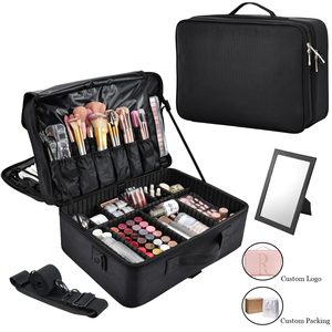 Extra <b>Large</b> <b>Makeup</b> Case With Mirror 3 Layers Cosmetic Train <b>Bag</b> Nail Organizer Salon Travel Cases Barber Box Dividers M61Y & M67 - Product Image 1