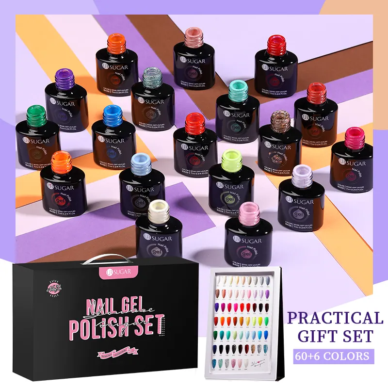 UR SUGAR Nail Supplies Salon Free Color Book 60pcs Color Nail Gel Polish Set con Base Top Coat