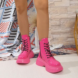 Trened GIRL SM4838 <span class=keywords><strong>stivaletti</strong></span> da <span class=keywords><strong>donna</strong></span> con lacci rosa caldo con cerniera in vernice con fibbia da passeggio quotidiano con plateau casual - Product Image 3