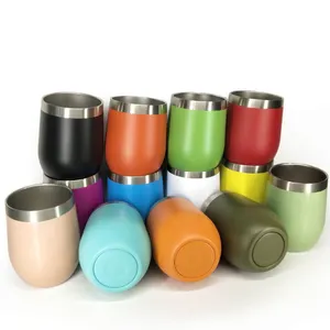 350ml 12oz Stainless Steel Wine Tumbler Egg Tumbler Shape Wine Double Wall Vacuum Insulated Cup With Lid