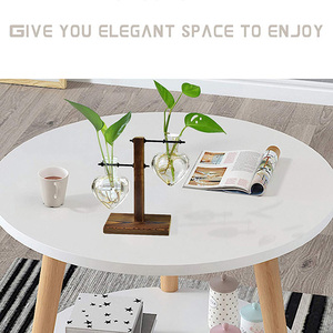 Dropshiping Hydroponic Glass Planter Heart Shaped Vase With Retro Solid Wood Stand <b>Flower</b> Pot for Home Wedding <b>Decor</b> - Product Image 3