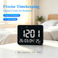 Jam Alarm Dinding Digital Multifungsi Kalender Elektronik Timer Monitor Suhu dan Kelembapan Ruangan untuk Rumah Kantor