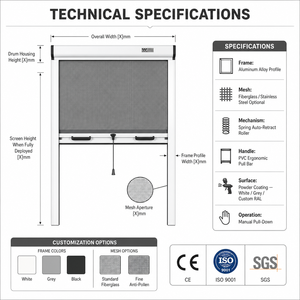 Mosquitera <span class=keywords><strong>enrollable</strong></span> para ventana con marco de aluminio, <span class=keywords><strong>malla</strong></span> retráctil de fibra de vidrio, para ventana de casa, <span class=keywords><strong>puerta</strong></span>, venta al por mayor de fábrica - Product Image 5
