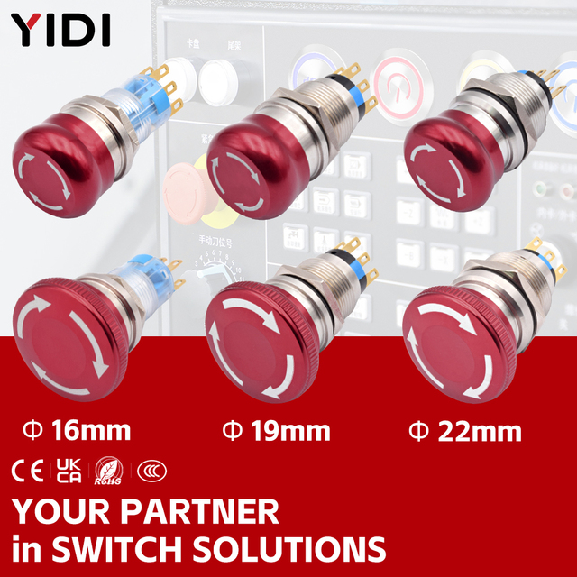 16mm 19mm 22mm Red Round Mushroom Head Metal Emergency Stop Switch Latching Solder Pins On-Off 1NO1NC 2NO2NC Push Button Switch