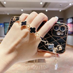 Ins — coque de téléphone à grilles, élégante et avec Bracelet à quatre feuilles, pour iPhone 11 12 13 Pro Max - Product Image 4