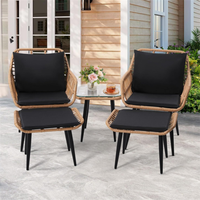 Ensemble de meubles de conversation en osier pour patio, avec 2 ottomanes et table d'appoint, pour véranda et balcon