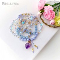 MN34517 Labradorite Aquamarine Agate Mala 108 Butir Manik Amethyst Liontin Yoga Chakra Penyembuhan Perhiasan Boho untuk Wanita