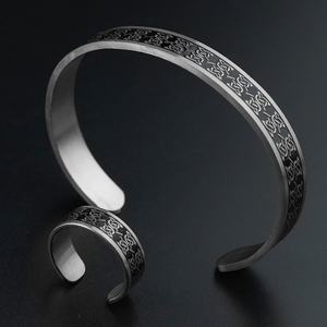 Bracelets de bijoux vintage unisexes en gros avec mots arabes, en acier inoxydable argenté, bracelet manchette, ensemble de bijoux - Product Image 1