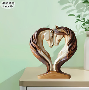 Nuevo Modelo Transfronterizo: Caballo Blanco Abrazando una Cabeza de Caballo en Forma de Corazón, Adorno de Resina Pintado para Escritorio, Decoración de Boda - Product Image 1
