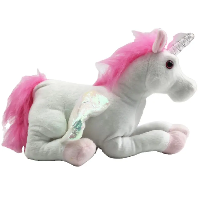 Hafif plastik boynuz beyaz Unicorn dolması hayvan şarkı peluş melek oyuncak yastık büyük uçan tek boynuzlu at pelüş oyuncak