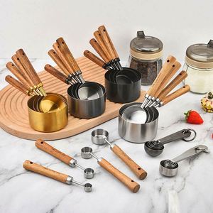 High Quality Acacia Wood Handle <b>Measuring</b> Tools Stainless Steel 1.25ml to 250ml <b>Measuring</b> Cups and <b>Spoons</b> Set for Baking - Product Image 3