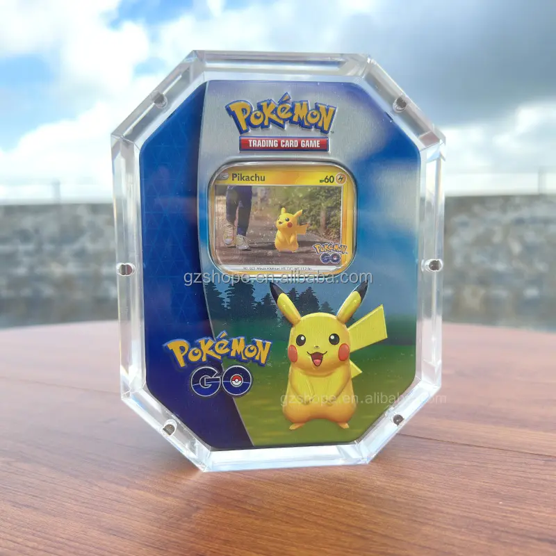 SHP personnalisé en gros acrylique Pokemon boîte en fer blanc affichage étui de protection avec couvercle magnétique résistance aux UV