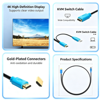 Câble de commutation KVM, câble vidéo haute définition, alimentation USB-A, prise en charge vidéo 4K, double connecteur vidéo pour moniteur PC, commutateur KVM