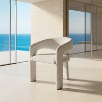 Moderner Luxus-Esszimmerstuhl aus Creme-Bouclé, nordischer geschwungener Sessel, gepolsterter Outdoor-Akzentstuhl für Villa, Resort, Hotel