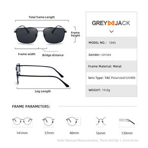 Lunettes de soleil polarisées pour homme Greyjack, monture carrée en métal, verres TAC UV400, style business décontracté, monture complète or et noir - Product Image 2