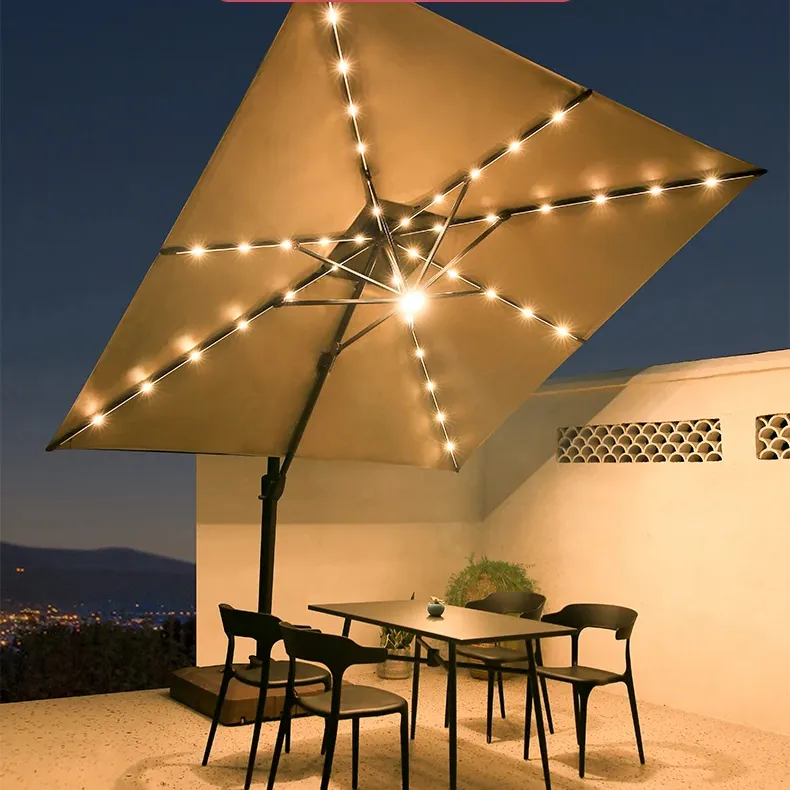 Parasol de jardin anti-UV Parasol de patio à lumière LED Parasol doublé Canopy Beach Luxury Customized Logo Outdoor Furniture