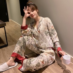 Womens Lụa Satin Bộ Đồ Ngủ Nút Xuống 2 Mảnh Pjs Dài Tay Áo Quá Khổ Ngủ Ve Áo Pyjama Nữ Homewear Loungewear - Product Image 4