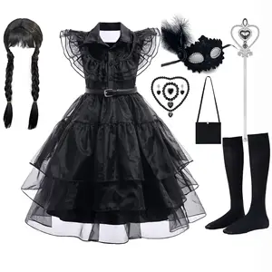 BAIGE Children TV Movie Costume Halloween Wednesday Addams Family Dress Costume For kids Girl