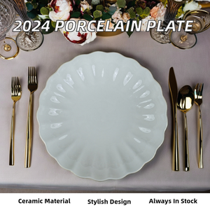 Nouvel arrivage d'assiette en <span class=keywords><strong>porcelaine</strong></span> de restaurant de mariage blanc à bord de chrysanthème assiette en <span class=keywords><strong>porcelaine</strong></span> <span class=keywords><strong>blanche</strong></span> personnalisée - Product Image 6