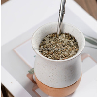2026 Emerit Tasse à yerba maté en céramique style nordique classique, personnalisable avec logo, avec base en bois et bombilla