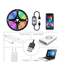 Bande lumineuse LED RVB colorée, Bluetooth, musique, application mobile, commande vocale, 30 LED/m, 5V, IP65, étanche, 5m/rouleau, pour l'arrière de la télévision
