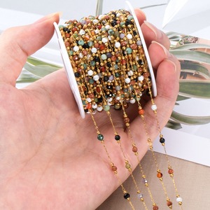 Chaîne de perles facettées en acier inoxydable |   Chaîne de cristaux multicolores et de pierres naturelles vendue au mètre pour la fabrication de colliers et de bracelets - Product Image 5