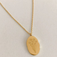 Collier de fleurs de naissance personnalisé gravé double face en acier inoxydable imperméable pour femmes de 12 mois