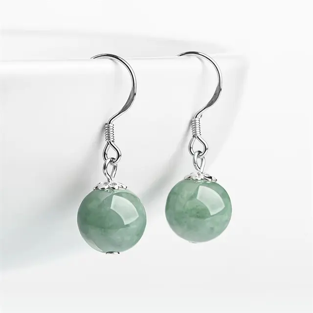New arrivals semi precious jadeite stone jewelry with S925 silver natural real green jade stone earrings for gift