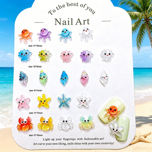 50 pièces de breloques pour ongles sur le thème des animaux marins, en résine 3D, étoiles de mer, crabes, dauphins, accessoires pour nail art, perles, décorations pour manucure - Product Image 6