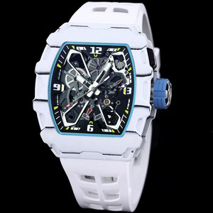 Rubber <b>Watch</b> Strap Carbon Fiber Tonneau <b>Case</b> Water Resistant 20mm Luxury Fashion Power Reserve - Product Image 1