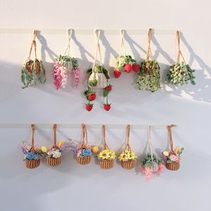 Ciondolo per auto a forma <span class=keywords><strong>di</strong></span> cesto intrecciato a mano, con pianta decorativa finta, novità, regalo - Product Image 3
