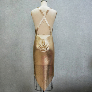 2023 oro claro Sexy mujeres espalda descubierta aluminio lentejuelas Chainmail Metal malla vestido para fiesta Night Club - Product Image 4