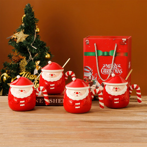 Cute 3D Embossed Christmas Santa Ceramic Mug 460ML With Lid Spoon <b>Novelty</b> <b>Xmas</b> Drinking Cup Holiday <b>Gift</b> Wholesale - Product Image 4