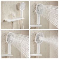 Ensemble de douche mural en laiton massif au design minimaliste moderne avec rangement intégré, installation dissimulée et contrôle thermostatique doux