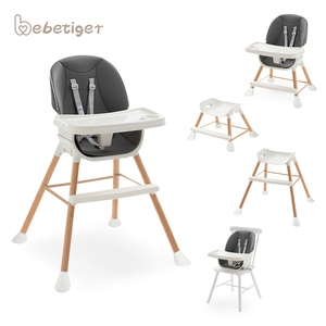 Chaise haute pour bébé avec pieds en bois, <span class=keywords><strong>ceinture</strong></span> de sécurité à cinq points, pédale antidérapante, réglable en hauteur - Product Image 2