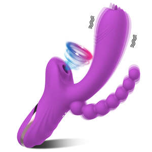 Vibrador de Conejo con Estimulador de Clítoris y Bolas Anales, Vibrador de <span class=keywords><strong>Doble</strong></span> Penetración con Succión de Clítoris y Lengua para Estimulación del Punto G, Masturbador para Mujeres - Product Image 1
