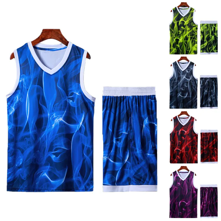 Colorful Sets Uniforms Sport Kit Clothing Shirts Shorts Suits Side Pockets DIY Custom Printing Drawing Unisex Basketball Jerseys