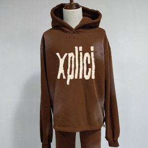 Sweat à capuche court vintage délavé noir, streetwear Y2K, 400 g/m², avec patch brodé et lettres, effet stone wash, ourlet brut - Product Image 2