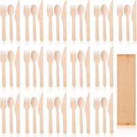 Ensemble de couverts jetables en bois de bouleau Emballage en papier kraft avec cuillère en bois Couteau à fourchette en bois Couverts manufacturés