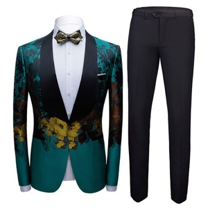 Ensemble <span class=keywords><strong>de</strong></span> <span class=keywords><strong>costume</strong></span> homme slim 2 pièces, motif grand col vert fruité, tendance - Product Image 1