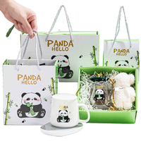 Nuevo Juego de Tazas de Café de Cerámica con Caja de Regalo de Vidrio, Diseño de Panda, Taza Térmica, Regalo de Boda, Oficina, Cumpleaños, Fiesta