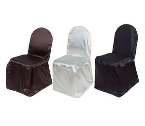 Housses de chaise en satin blanc, noir, chocolat 100% polyester pour chaises banuqet lors d'événements de mariage