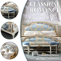 Lit King Size rembourré de style classique français européen élégant, en bois de bouleau sculpté à la main, design vintage, confortable