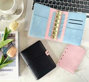 Carnet à spirales A7 en PU à blocs de couleur, carnet de planification pour étudiants et bureau avec bande élastique, journal de poche portable, classeur de budget - Product Image 3