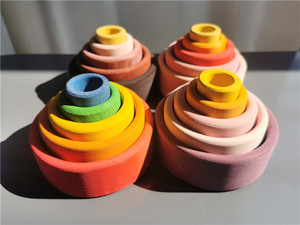 Cầu Vồng Pastel Xếp Chồng Màu Gỗ Lồng Bát Khối Montessori Đồ Chơi Sớm Cho Bé - Product Image 3