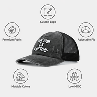 Gorras de mezclilla desgastadas vintage al por mayor con bordado 3D y malla trasera, gorra trucker personalizada para uso diario casual y streetwear.
