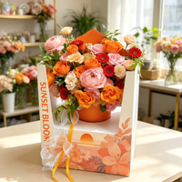Boîte cadeau personnalisée en forme de fleur avec poignée en corde, boîte en carton rigide pour bouquet de fleurs frais, emballage cadeau pour fleuriste, emballage cadeau pour les fêtes