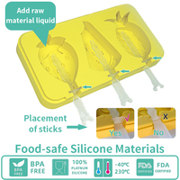 Moule à glaces en silicone sans BPA à 3 compartiments, écologique et réutilisable, avec couvercles et bâtonnets à motif de fruits de dessin animé inclus