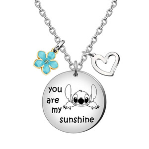 Collana con Ciondolo in Acciaio Inossidabile 'Stitch My Sunshine Heart' Inciso, con Catena in Bambù, Unisex Sportivo - Product Image 3