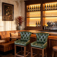 Tabourets de bar Chesterfield en cuir rétro de qualité supérieure, en bois, pour bar à domicile, cuisine, restaurant, écologiques et durables
